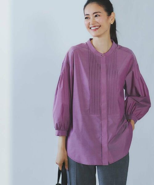 Reflect / リフレクト シャツ・ブラウス | 【程よいゆとり感/体型カバー】ピンタックデザインシャンブレーブラウス(ピンク(074))