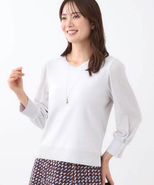 Reflect/リフレクト 【秋映え◎】Vネック×メッシュスリーブニット ライトグレー(011) 11(L)