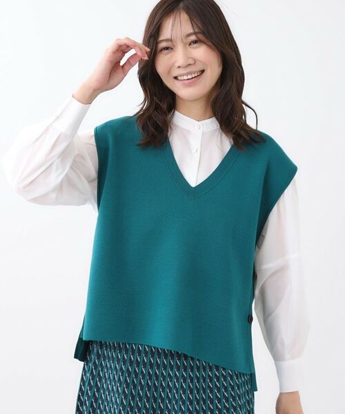 Reflect / リフレクト ベスト | 【WEB先行カラーあり/セットアップ可】Vネックニットベスト(ブルーグリーン(097))