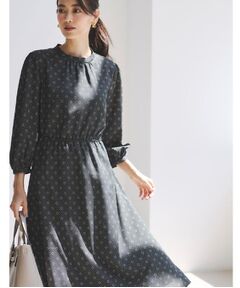 Reflect / リフレクト ロング・マキシ丈ワンピース | 【きちんと見え／通勤／セレモニーにおすすめ◎】ドット×ダイヤ柄ワンピース