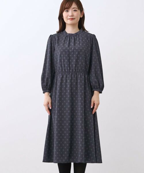 Reflect / リフレクト ロング・マキシ丈ワンピース | 【きちんと見え/通勤/セレモニーにおすすめ◎】ドット×ダイヤ柄ワンピース | 詳細14