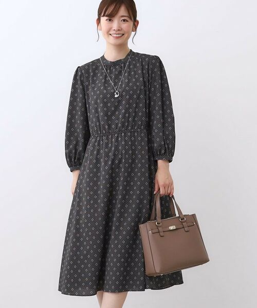 Reflect / リフレクト ロング・マキシ丈ワンピース | 【きちんと見え/通勤/セレモニーにおすすめ◎】ドット×ダイヤ柄ワンピース | 詳細5