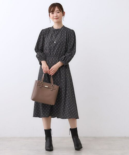 Reflect / リフレクト ロング・マキシ丈ワンピース | 【きちんと見え/通勤/セレモニーにおすすめ◎】ドット×ダイヤ柄ワンピース | 詳細7