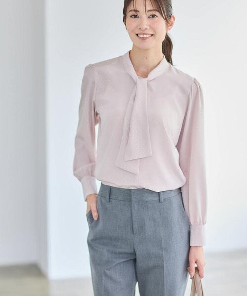 Reflect / リフレクト シャツ・ブラウス | 【きちんと見え/通勤/セレモニーにおすすめ◎】ドット柄ボウタイブラウス | 詳細4