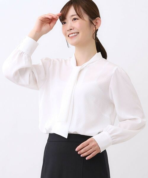 Reflect / リフレクト シャツ・ブラウス | 【きちんと見え/通勤/セレモニーにおすすめ◎】ドット柄ボウタイブラウス | 詳細8