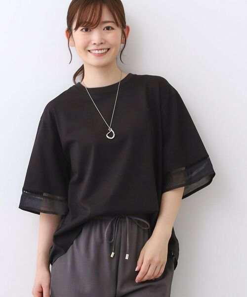 Reflect / リフレクト カットソー | 【E‐QUALITY/体型カバー】シアー×レースデザインプルオーバー(ブラック(019))