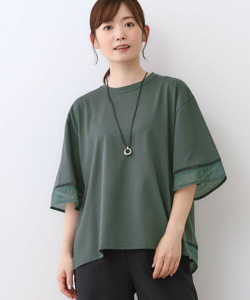 Reflect / リフレクト カットソー | 【E‐QUALITY/体型カバー】シアー×レースデザインプルオーバー(ブルーグリーン(097))