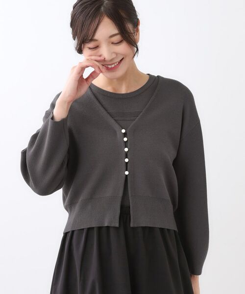 Reflect / リフレクト カーディガン・ボレロ | 【軽い羽織に◎／セットアップ可】パール調ボタン付きカーディガン | 詳細6