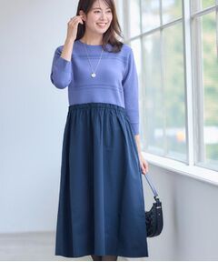 Reflect / リフレクト ロング・マキシ丈ワンピース | 【一枚で着映える◎／セットアップ可】ニット×タフタドッキングワンピース