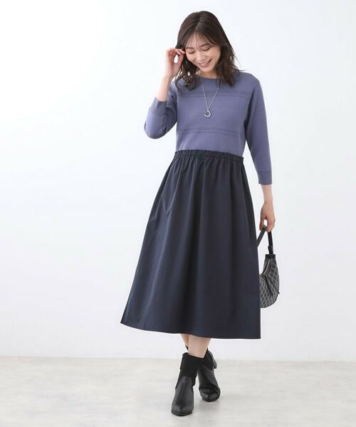 Reflect / リフレクト ロング・マキシ丈ワンピース | 【一枚で着映える◎／セットアップ可】ニット×タフタドッキングワンピース | 詳細16
