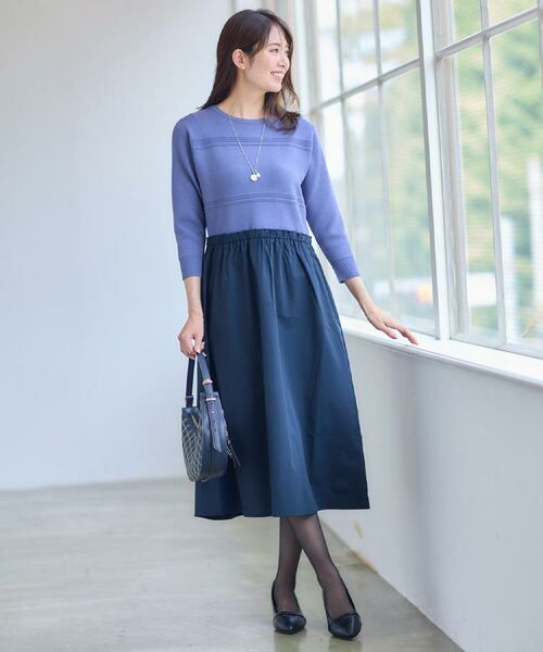 Reflect / リフレクト ロング・マキシ丈ワンピース | 【一枚で着映える◎／セットアップ可】ニット×タフタドッキングワンピース | 詳細2