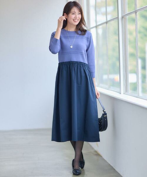 Reflect / リフレクト ロング・マキシ丈ワンピース | 【一枚で着映える◎／セットアップ可】ニット×タフタドッキングワンピース | 詳細3