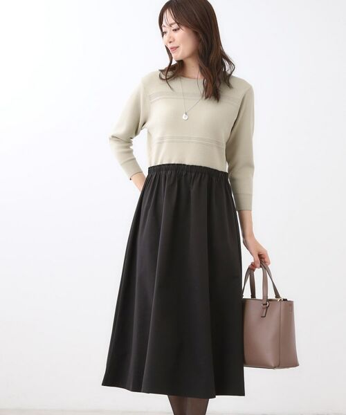 Reflect / リフレクト ロング・マキシ丈ワンピース | 【一枚で着映える◎／セットアップ可】ニット×タフタドッキングワンピース | 詳細9