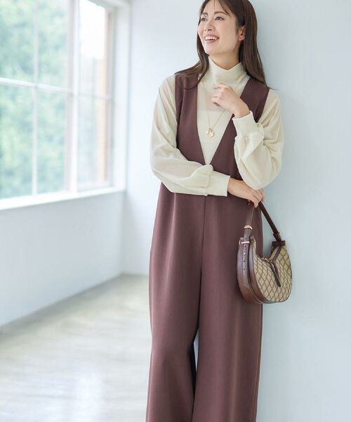 Reflect/リフレクト 【すっきり縦長シルエット】サロペットパンツ ブラウン(043) 05(SS) Reflect/リフレクト 【すっきり縦長シルエット】サロペットパンツ ブラウン(043) 05(SS)