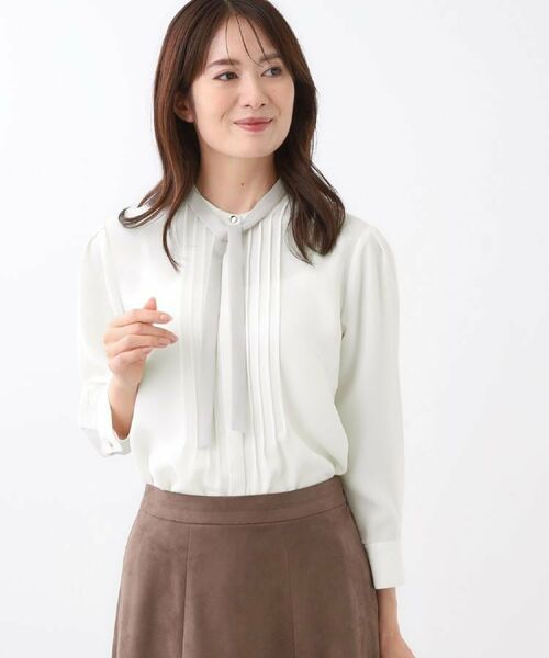 Reflect / リフレクト シャツ・ブラウス | 【配色ボウタイ付き】八分袖ジョーゼットブラウス(アイボリー(004))