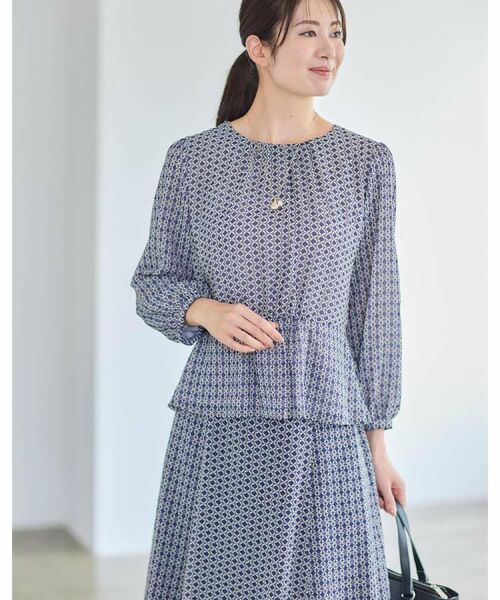 Reflect / リフレクト シャツ・ブラウス | 【きちんと見え/セットアップ可/通勤におすすめ◎】ペプラムプリントブラウス | 詳細2