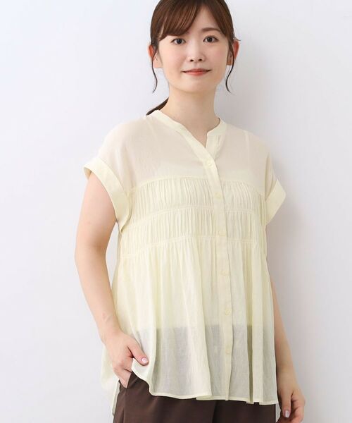 Reflect / リフレクト シャツ・ブラウス | 【二の腕さりげなくカバー】シャーリングブラウス(ライトイエロー(030))