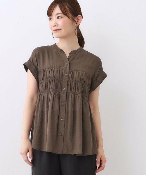 Reflect / リフレクト シャツ・ブラウス | 【二の腕さりげなくカバー】シャーリングブラウス(ブラウン(043))