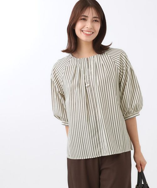 Reflect / リフレクト シャツ・ブラウス | 【E‐QUALITY／体型カバー／ゆったり着られる◎】ストライプ×パフスリーブのブラウス | 詳細6