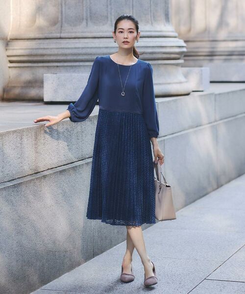 Reflect / リフレクト ミニ丈・ひざ丈ワンピース | 【フォーマル/入卒/一枚で着映え◎】シフォン×幾何柄レースプリーツワンピース | 詳細1