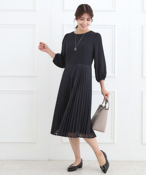 Reflect / リフレクト ミニ丈・ひざ丈ワンピース | 【フォーマル/入卒/一枚で着映え◎】シフォン×幾何柄レースプリーツワンピース | 詳細13