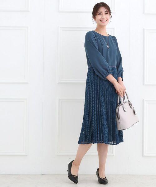 Reflect / リフレクト ミニ丈・ひざ丈ワンピース | 【フォーマル/入卒/一枚で着映え◎】シフォン×幾何柄レースプリーツワンピース | 詳細9