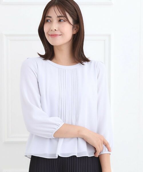 Reflect / リフレクト シャツ・ブラウス | 【フォーマル/入卒/お仕事に◎】ピンタック×スカラレースブラウス(ライトグレー(011))