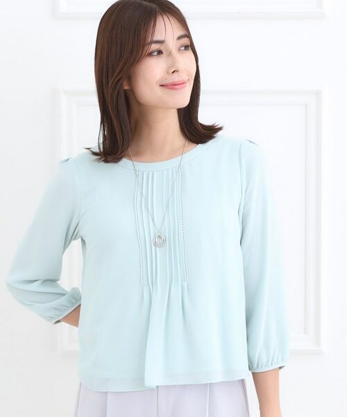 Reflect / リフレクト シャツ・ブラウス | 【フォーマル/入卒/お仕事に◎】ピンタック×スカラレースブラウス(ブルーグリーン(097))