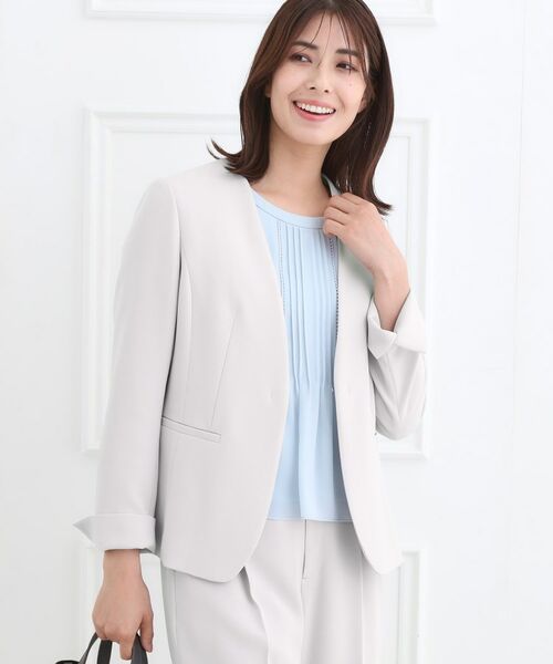 Reflect / リフレクト ノーカラージャケット | 【フォーマル/入卒/セットアップ可】ノーカラージャケット(ライトグレー(011))