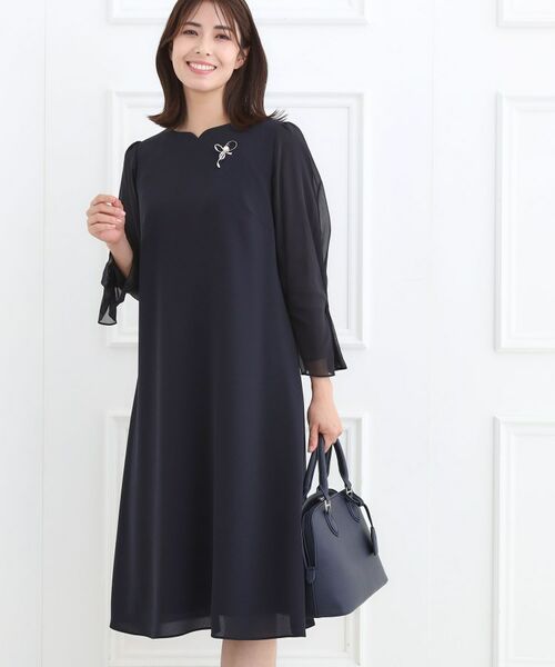 Reflect / リフレクト ミニ丈・ひざ丈ワンピース | 【フォーマル/入卒/付属リボン付き】スリーブデザインジョーゼットワンピース | 詳細13