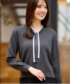 Reflect / リフレクト ニット・セーター | 【秋映え／なめらかな着心地】バイカラーボウタイ付きニット