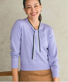 Reflect / リフレクト ニット・セーター | 【秋映え／なめらかな着心地】バイカラーボウタイ付きニット