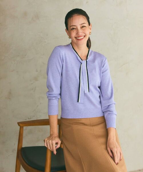 Reflect / リフレクト ニット・セーター | 【秋映え／なめらかな着心地】バイカラーボウタイ付きニット | 詳細1