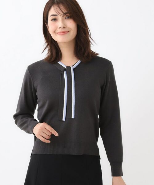 Reflect / リフレクト ニット・セーター | 【秋映え／なめらかな着心地】バイカラーボウタイ付きニット | 詳細11