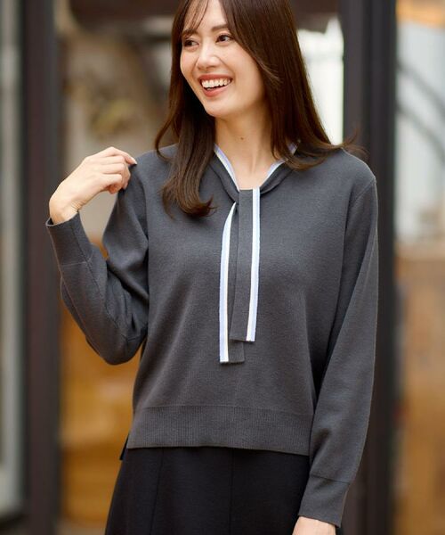 Reflect / リフレクト ニット・セーター | 【秋映え／なめらかな着心地】バイカラーボウタイ付きニット | 詳細3