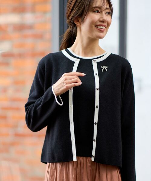 Reflect / リフレクト その他トップス | 【秋映え/単品使い◎/すっきり見え】ブローチ付きニットアンサンブル(ブラック(519))
