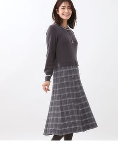 Reflect / リフレクト ロング・マキシ丈ワンピース | 【コートインでもすっきり◎】チェック柄ニットドッキングワンピース