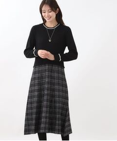 Reflect / リフレクト ロング・マキシ丈ワンピース | 【コートインでもすっきり◎】チェック柄ニットドッキングワンピース