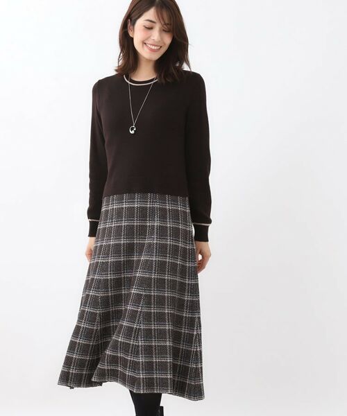 Reflect / リフレクト ロング・マキシ丈ワンピース | 【コートインでもすっきり◎】チェック柄ニットドッキングワンピース | 詳細11