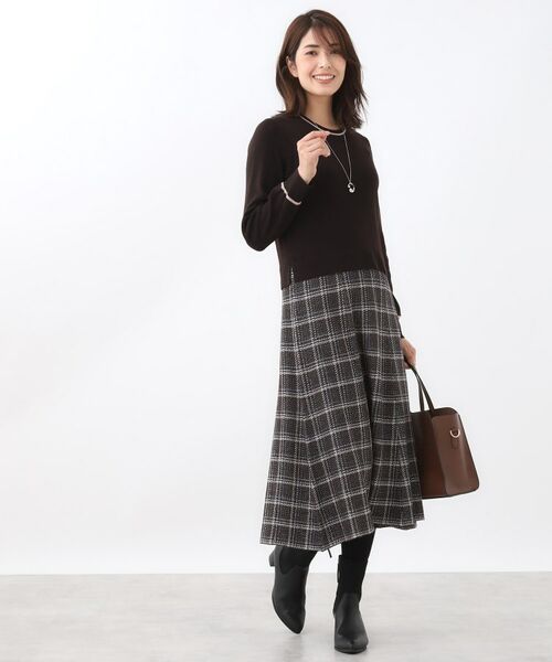 Reflect / リフレクト ロング・マキシ丈ワンピース | 【コートインでもすっきり◎】チェック柄ニットドッキングワンピース | 詳細13