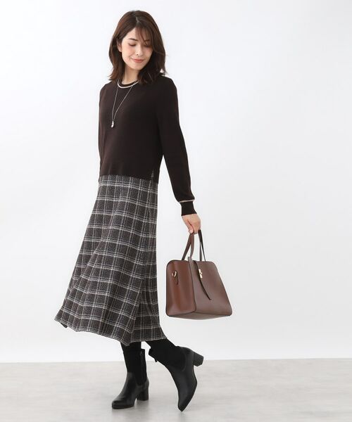 Reflect / リフレクト ロング・マキシ丈ワンピース | 【コートインでもすっきり◎】チェック柄ニットドッキングワンピース | 詳細14