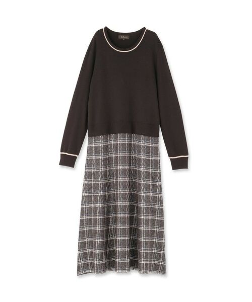 Reflect / リフレクト ロング・マキシ丈ワンピース | 【コートインでもすっきり◎】チェック柄ニットドッキングワンピース | 詳細16