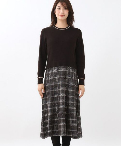 Reflect / リフレクト ロング・マキシ丈ワンピース | 【コートインでもすっきり◎】チェック柄ニットドッキングワンピース | 詳細17