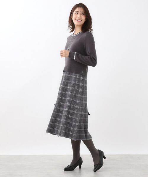 Reflect / リフレクト ロング・マキシ丈ワンピース | 【コートインでもすっきり◎】チェック柄ニットドッキングワンピース | 詳細4