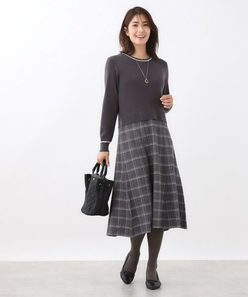 Reflect / リフレクト ロング・マキシ丈ワンピース | 【コートインでもすっきり◎】チェック柄ニットドッキングワンピース | 詳細5