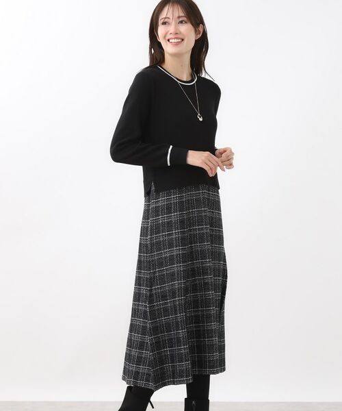 Reflect / リフレクト ロング・マキシ丈ワンピース | 【コートインでもすっきり◎】チェック柄ニットドッキングワンピース | 詳細7