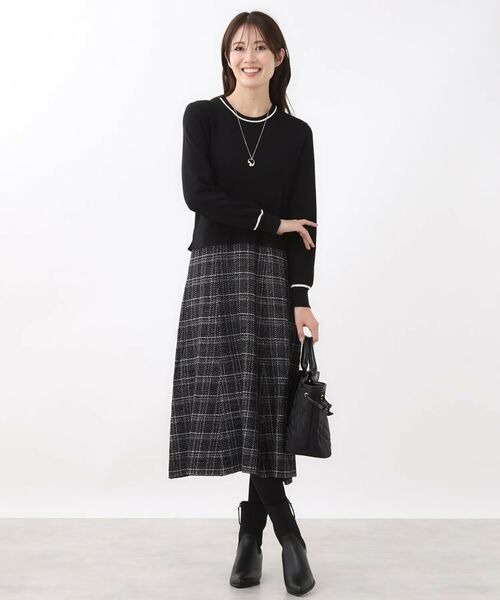 Reflect / リフレクト ロング・マキシ丈ワンピース | 【コートインでもすっきり◎】チェック柄ニットドッキングワンピース | 詳細8