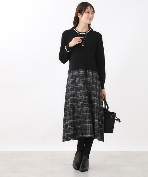 Reflect / リフレクト ロング・マキシ丈ワンピース | 【コートインでもすっきり◎】チェック柄ニットドッキングワンピース | 詳細9