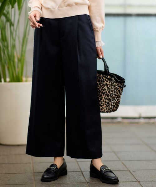 Reflect / リフレクト ショート・ハーフ・半端丈パンツ | 【腰周りすっきり◎】ワイドクロップドパンツ(ネイビー(094))