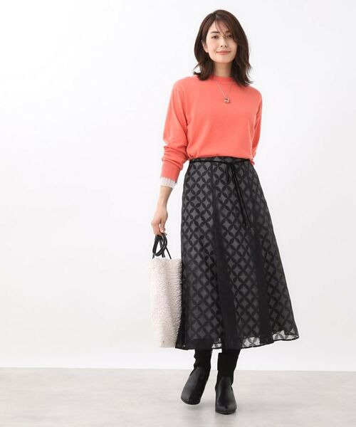 Reflect / リフレクト ロング・マキシ丈スカート | 【ウエストリボン付き】フラワー柄シアーフレアスカート | 詳細12